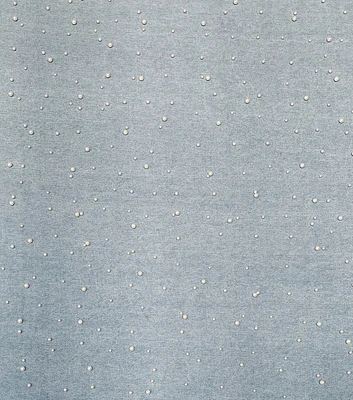 Pearl Embellished Blue Denim Fabric