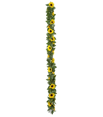 66" Yellow Sunflower & Green Leaf Garland by Bloom Room