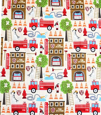 Search & Rescue on White Novelty Cotton Fabric