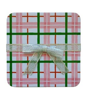 5" Pink Plaid Square Tin