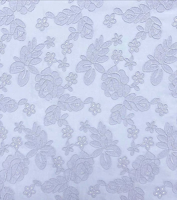 Blue Floral Eyelet Cotton Fabric