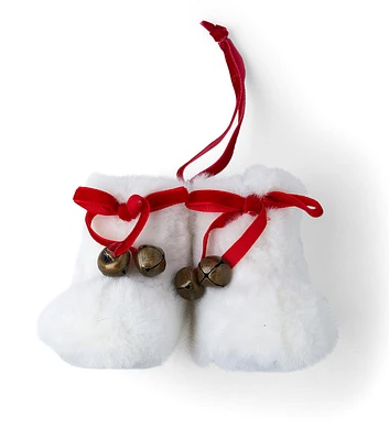 4" Christmas White Faux Fur Boots Ornament by Place & Time