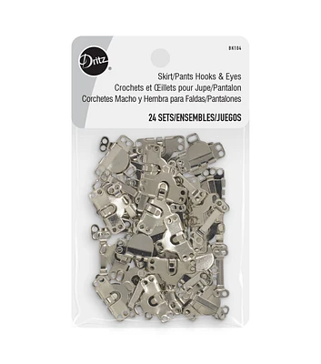 Dritz Skirt/Pants Hooks & Eyes, 24 Sets, Nickel