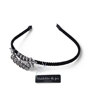 6" x 5.5" Black & Silver Iridescent Crystal Leaf Headband by hildie & jo