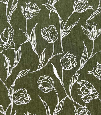 Floral on Green Crinkle Rayon Fabric