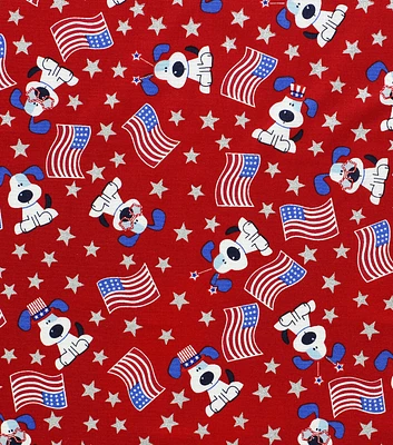 I Woof You Dog Red Patriotic Glitter Cotton Fabric