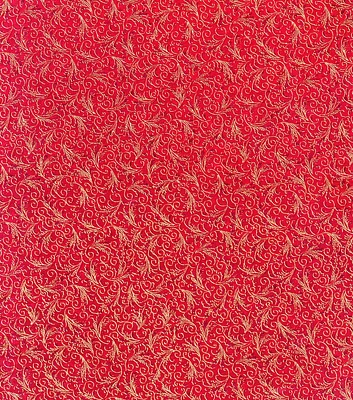 Intricate Scrolls on Red Christmas Metallic Cotton Fabric