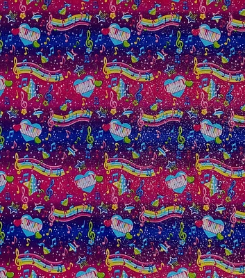 Pink Rainbow Tunes Novelty Glitter Cotton Fabric