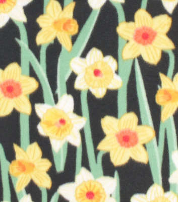 Daffodils on Black Blizzard Fleece Fabric