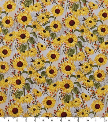 Whimsy Sunflowers Cream Harvest Cotton Fabric