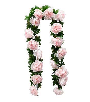 67" Pink Peonies With Green Leaves Garland by Bloom Room