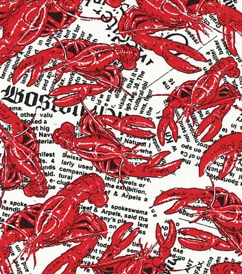 Crawfish on White Newspaper Novelty Cotton Fabric