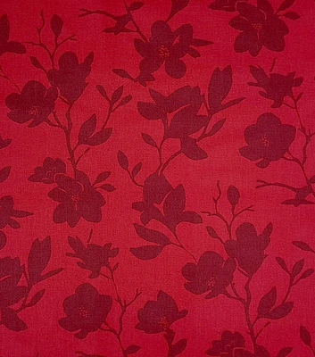 New Folk Tonal Floral on Red Christmas Cotton Canvas Fabric