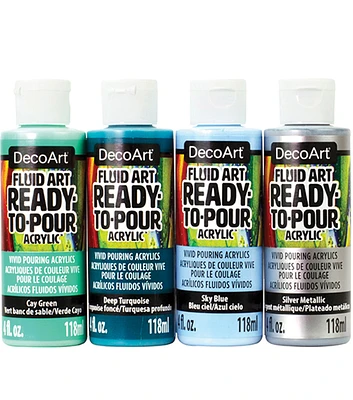 DecoArt 4oz Fluid Art Silver Seas Acrylic Paint 4ct