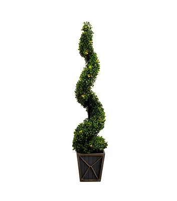 Nearly Natural 45" LED UV Resistant Boxwood Topiary Tree With Pot