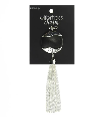 Round Silver Tassel With Black Stone by hildie & jo