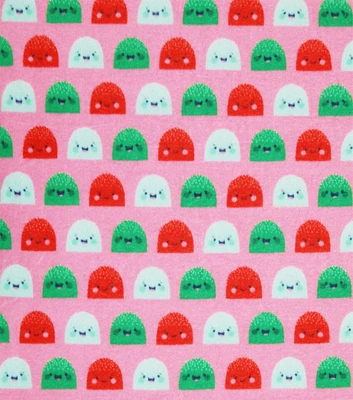 Smiley Gumdrops on Pink Anti Pill Fleece Fabric