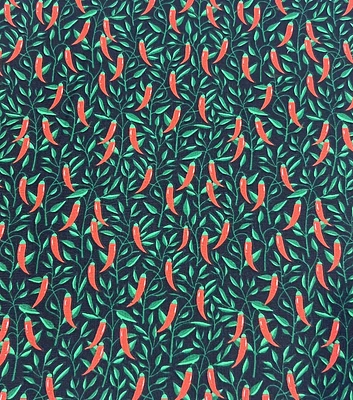 Chili Peppers on Black Novelty Cotton Fabric