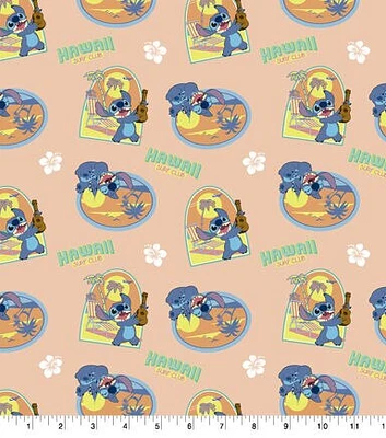 Disney Lilo Stitch Hawaii Surf on Peach Knit Cotton Fabric