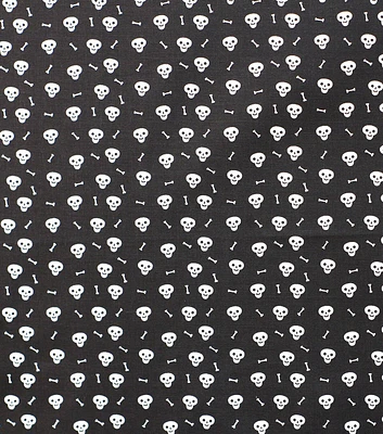 Glow in the Dark Halloween Skulls on Black Cotton Fabric by POP!