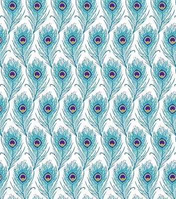 Blue Peacock Feathers Premium Cotton Fabric