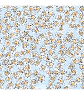 Stitch & Sparkle Daisies on Light Blue Cotton Fabric