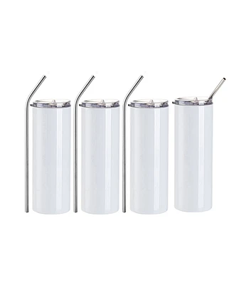 Craft Express 20oz White Tumbler with Straw & Lid 4pk