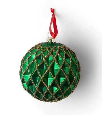 4.5" Christmas Green Textured Glitter Glass Ornament by Place & Time