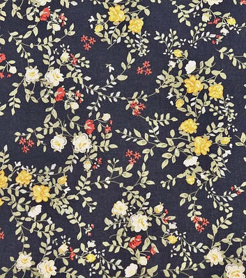 Floral on Navy Smocked Cotton Fabric