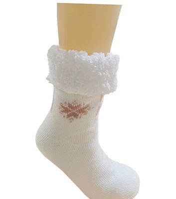 1 Pair Christmas White & Pink Snowflake Sherpa Socks