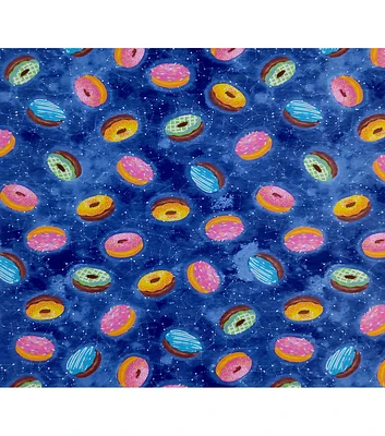 Donuts in Space on Azure Super Snuggle Flannel Fabric