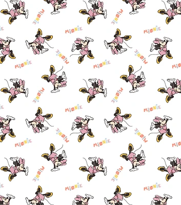 Disney Minnie Mouse Jump For Joy on White Cotton Fabric