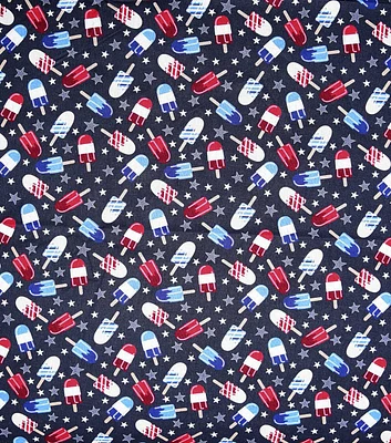 Patriotic Red White Blue Popsicles Cotton Fabric