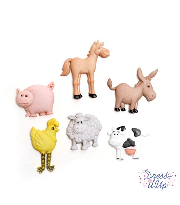 Dress It Up 6ct Animal Funny Farm Shank Buttons