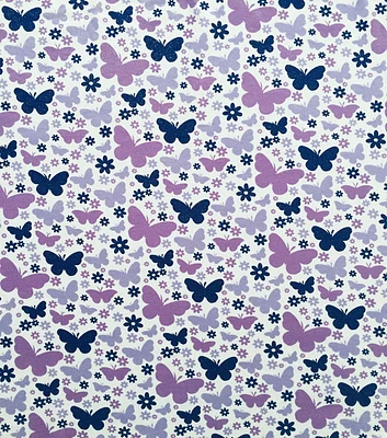 Purple Glitter Butterflies Cotton Interlock Knit Fabric by POP!