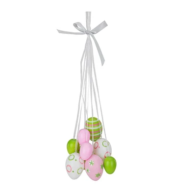 Northlight 17" Hanging Pastel Green and Pink Floral Striped Easter Eggs