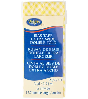 Wrights 1/2" x 3yd Canary Gingham Extra Wide Double Fold Bias Tape