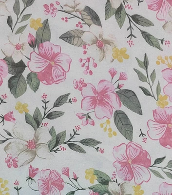 Soft Floral on White Nursery Flannel Fabric