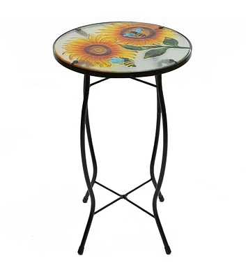 Northlight 19" Sunflower & Bumblebee Glass Patio Side Table