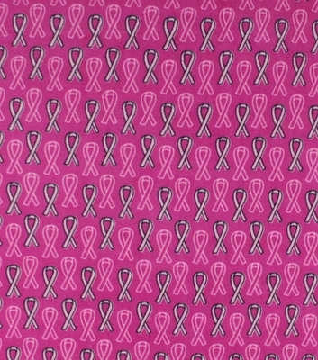 Breast Cancer Awareness Ribbons on Pink Anti Pill Fleece Fabric