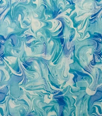 Blue Marble Swirl Double Brush Jersey Knit Fabric