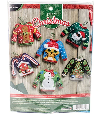 Bucilla 6ct Ugly Sweater Ornaments Needle Felting Applique Kit