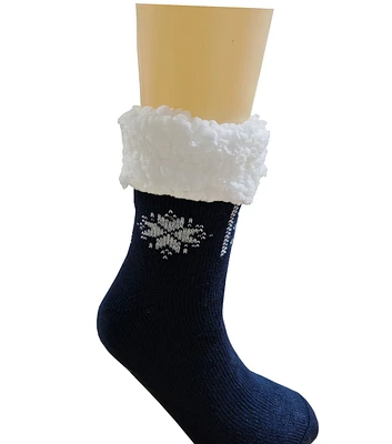 1 Pair Christmas Navy & White Sherpa Socks