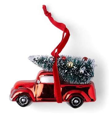 5" Christmas Truck With Tree Glass Ornament by Place & Time