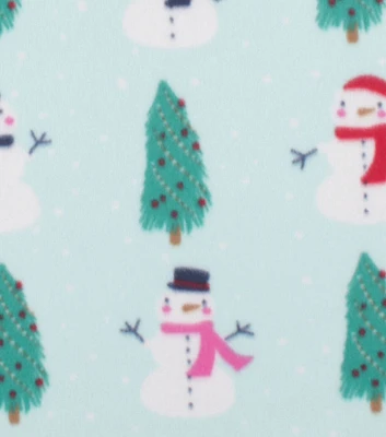 Blue Christmas Snowman & Trees Blizzard Fleece Fabric