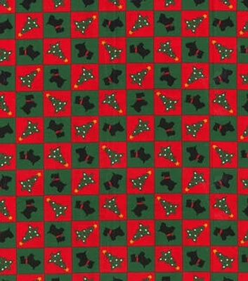 Trees on Green & Red Plaid Christmas Cotton Fabric