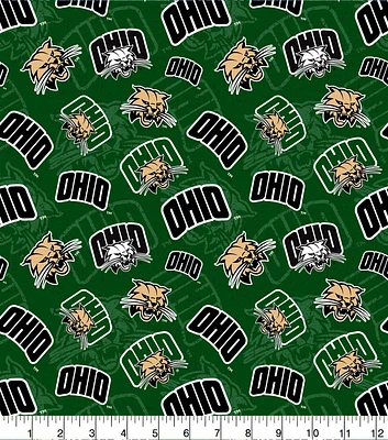 Ohio University Bobcats Cotton Fabric Tone on Tone