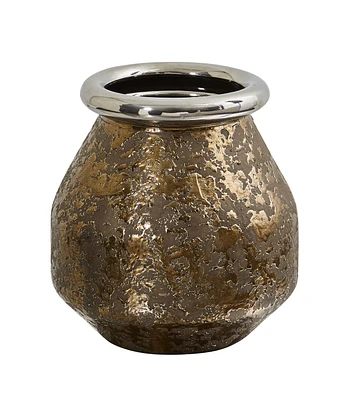 Nearly Natural 9.5" Textured Bronze Vase With Silver Rim