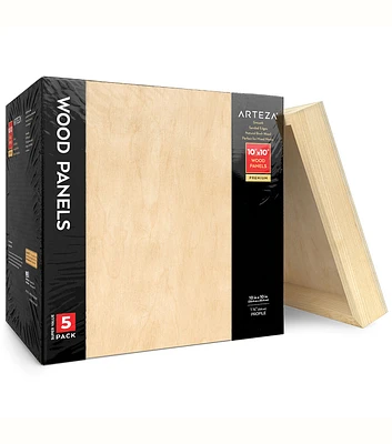 Arteza Wood Art Panels Art Supply Pack 10''x10'' 5pk