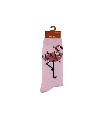 1 Pair Christmas Flamingo Lights Crew Sock by Happy